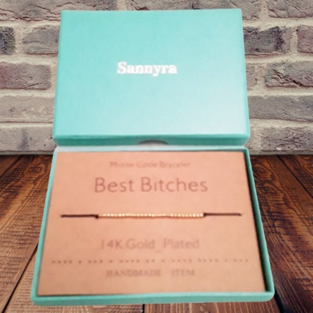 SANNYRA BEST B*TCHES Adjustable Morse Code Bracelet 14k Gold Plated Beads OS NIB